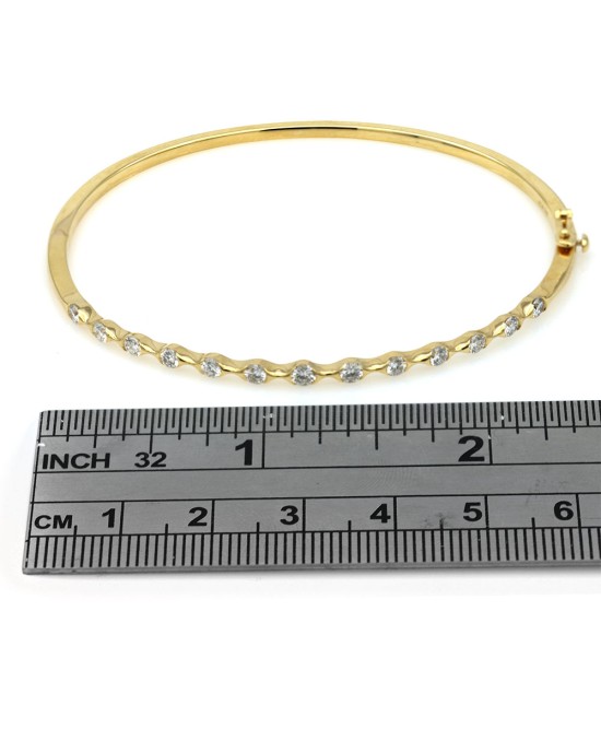 Half Bezel Set Diamond Hinged Bangle Bracelet